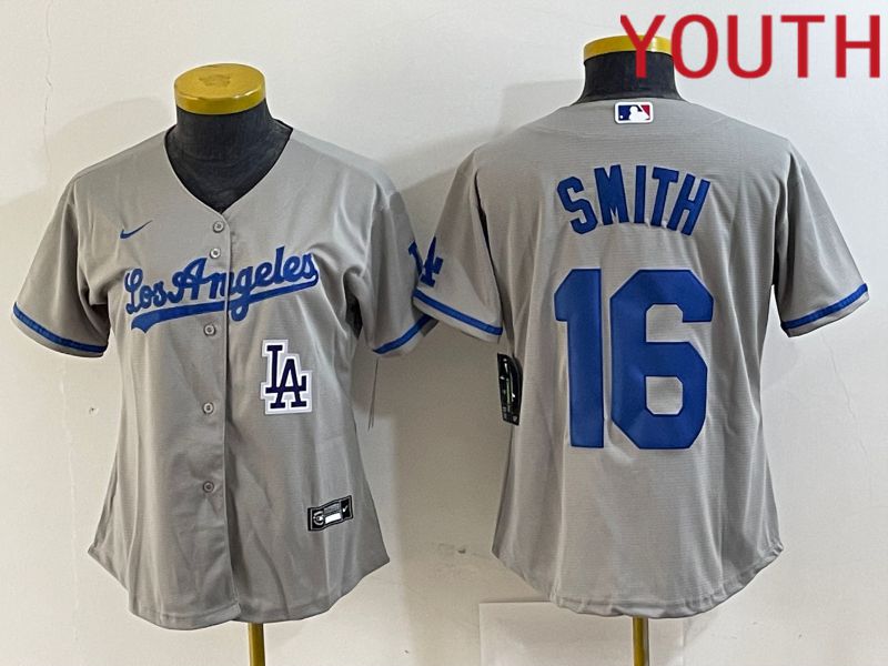 Youth Los Angeles Dodgers #16 Smith Grey Game Nike 2024 MLB Jersey style 6